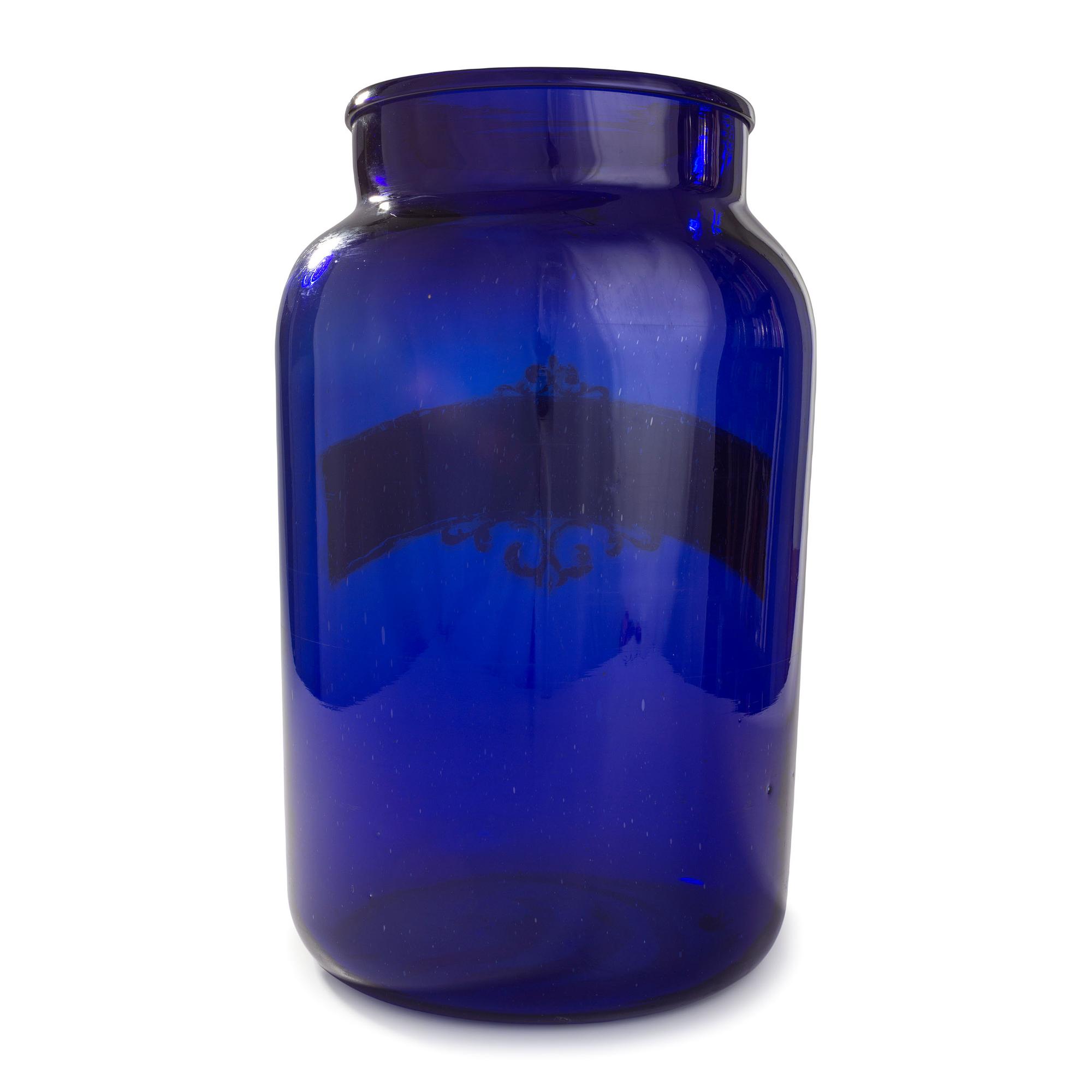 An English Painted Blue Glass Cocaine Apothecary Jar