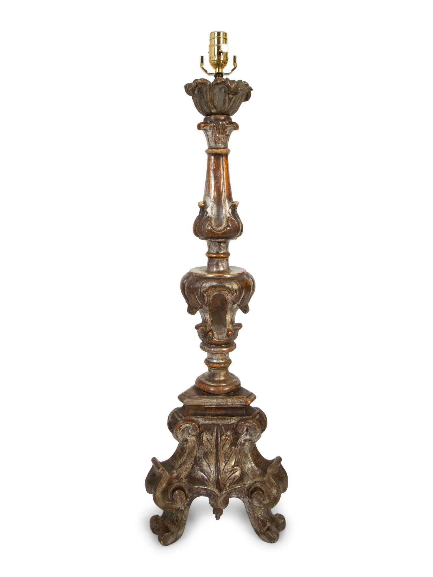 An Italian Giltwood Pricket Mounted as a Lamp — 19TH CENTURY