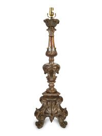 An Italian Giltwood Pricket Mounted as a Lamp — 19TH CENTURY