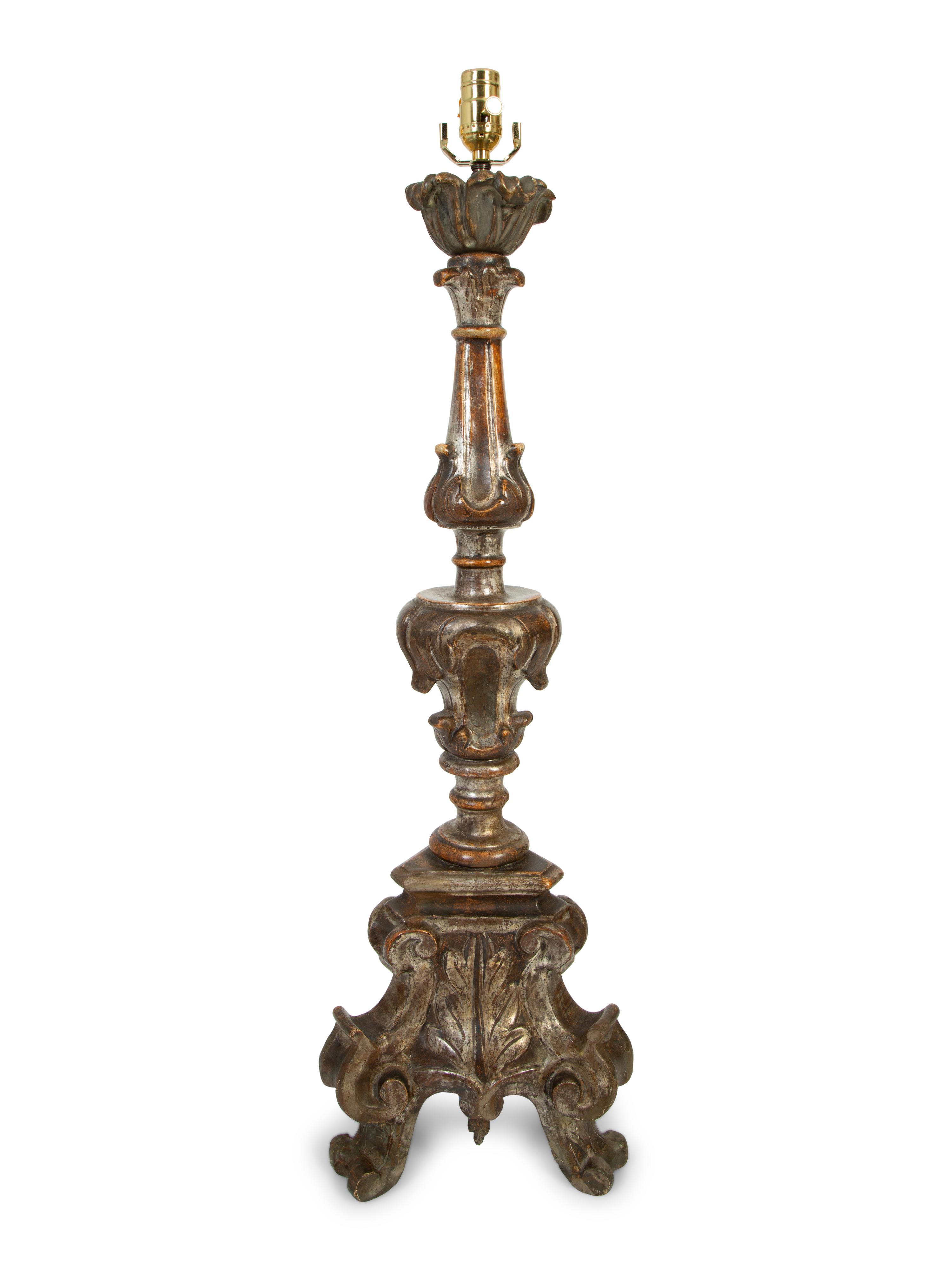 An Italian Giltwood Pricket Mounted as a Lamp — 19TH CENTURY