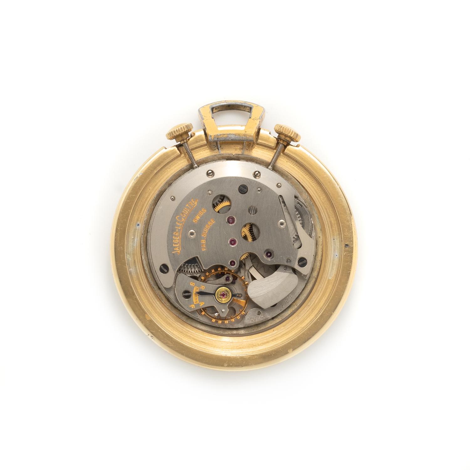 JAEGER-LeCOULTRE, VINTAGE, GOLD-FILLED TRAVEL ALARM OPEN FACE POCKET WATCH