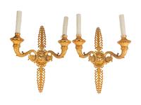 A Pair of French Gilt Bronze Two-Light Wall Sconces