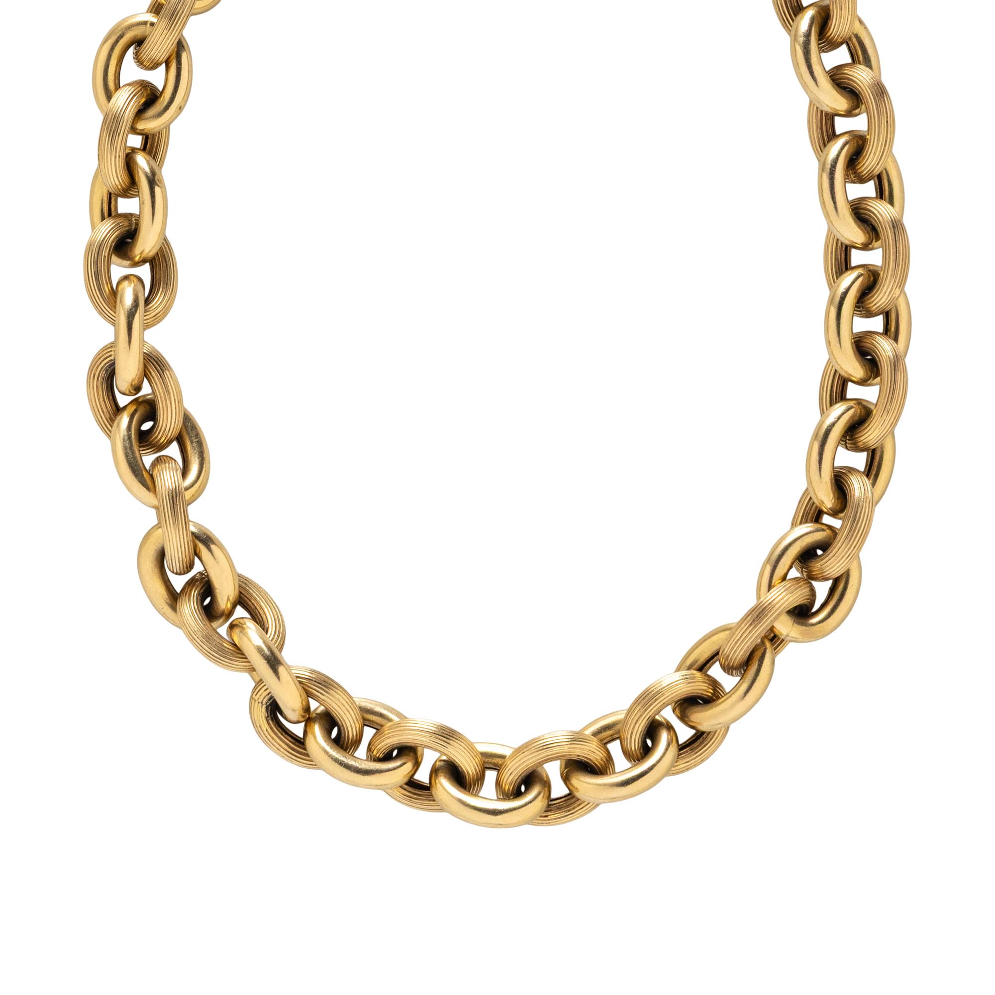 YELLOW GOLD TEXTURED CABLE CHAIN NECKLACE