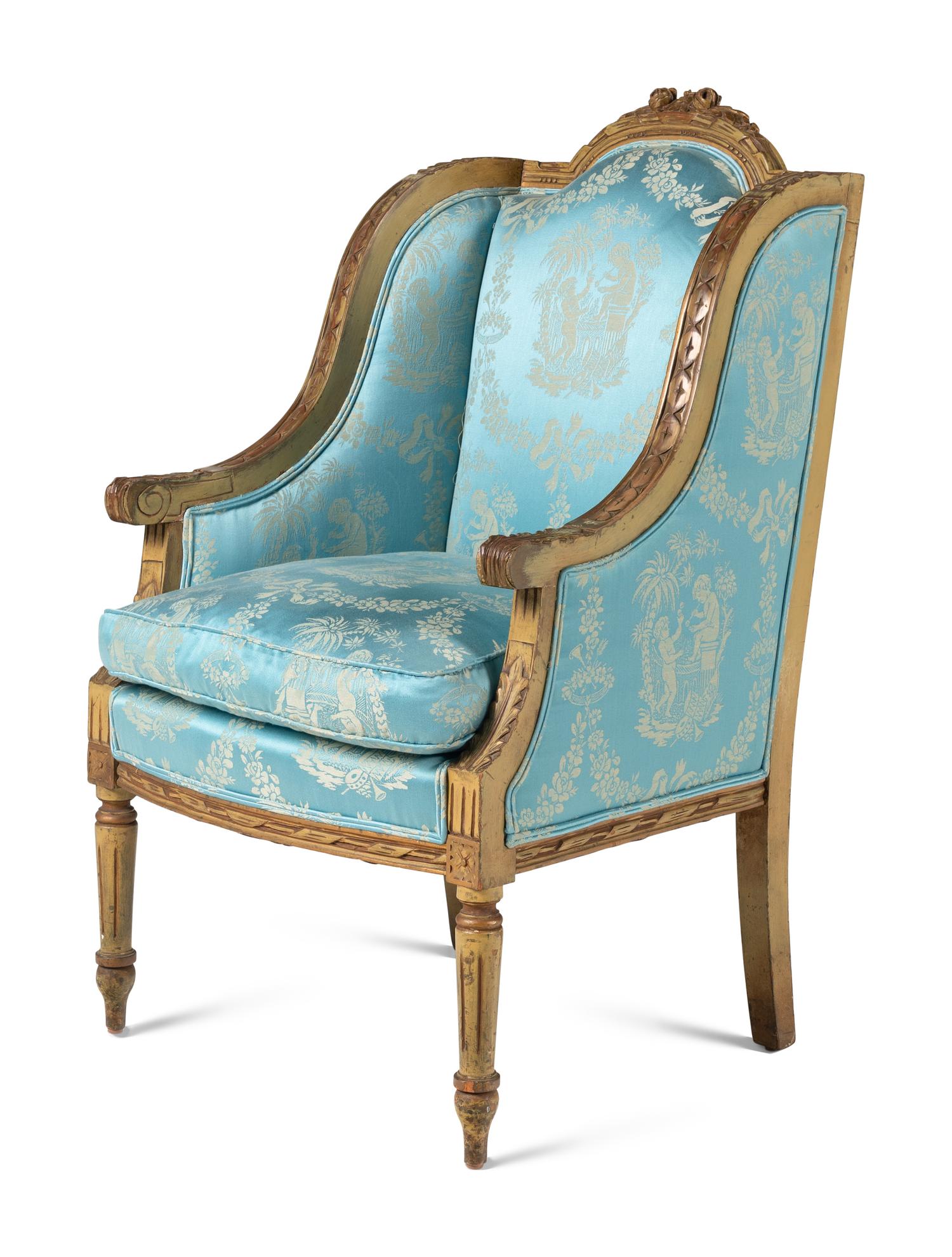 A Pair of Louis XVI Style Painted Bergères