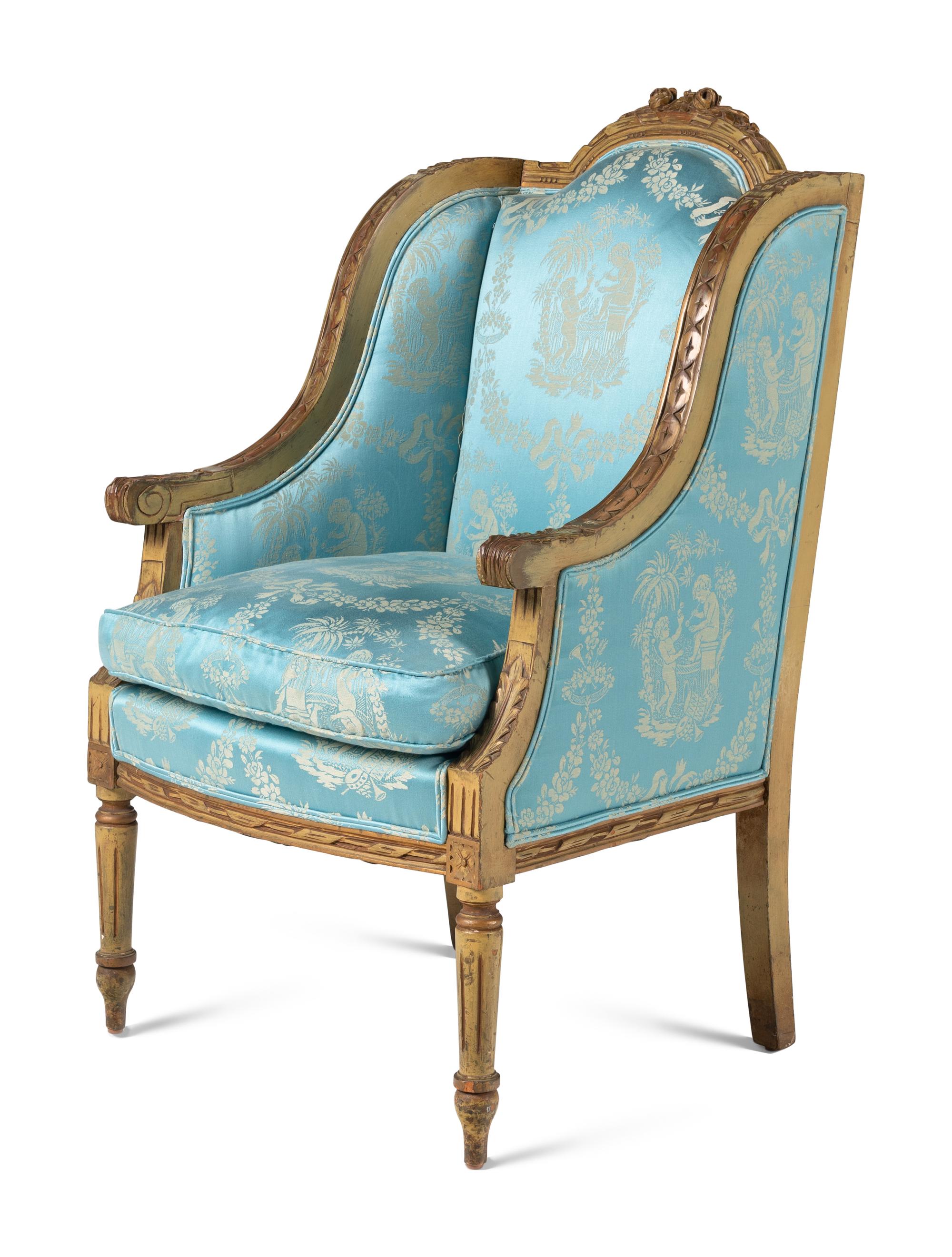 A Pair of Louis XVI Style Painted Bergères