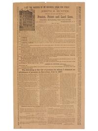 [CIVIL WAR]. Post-war broadside regarding Civil War soldiers' pensions. Washington, DC: 1887.