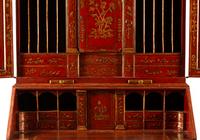 A George II Style Red Lacquered Chinoiserie Secretary Bookcase — 20TH CENTURY