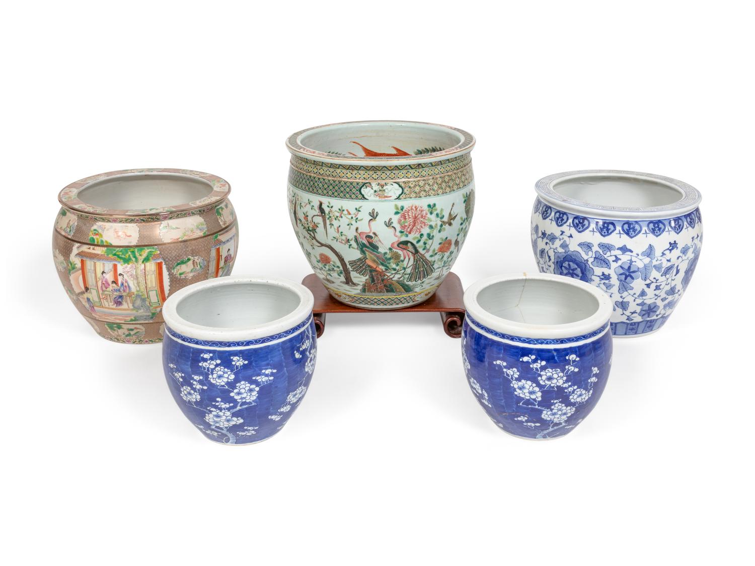 Five Chinese Porcelain Jardinières