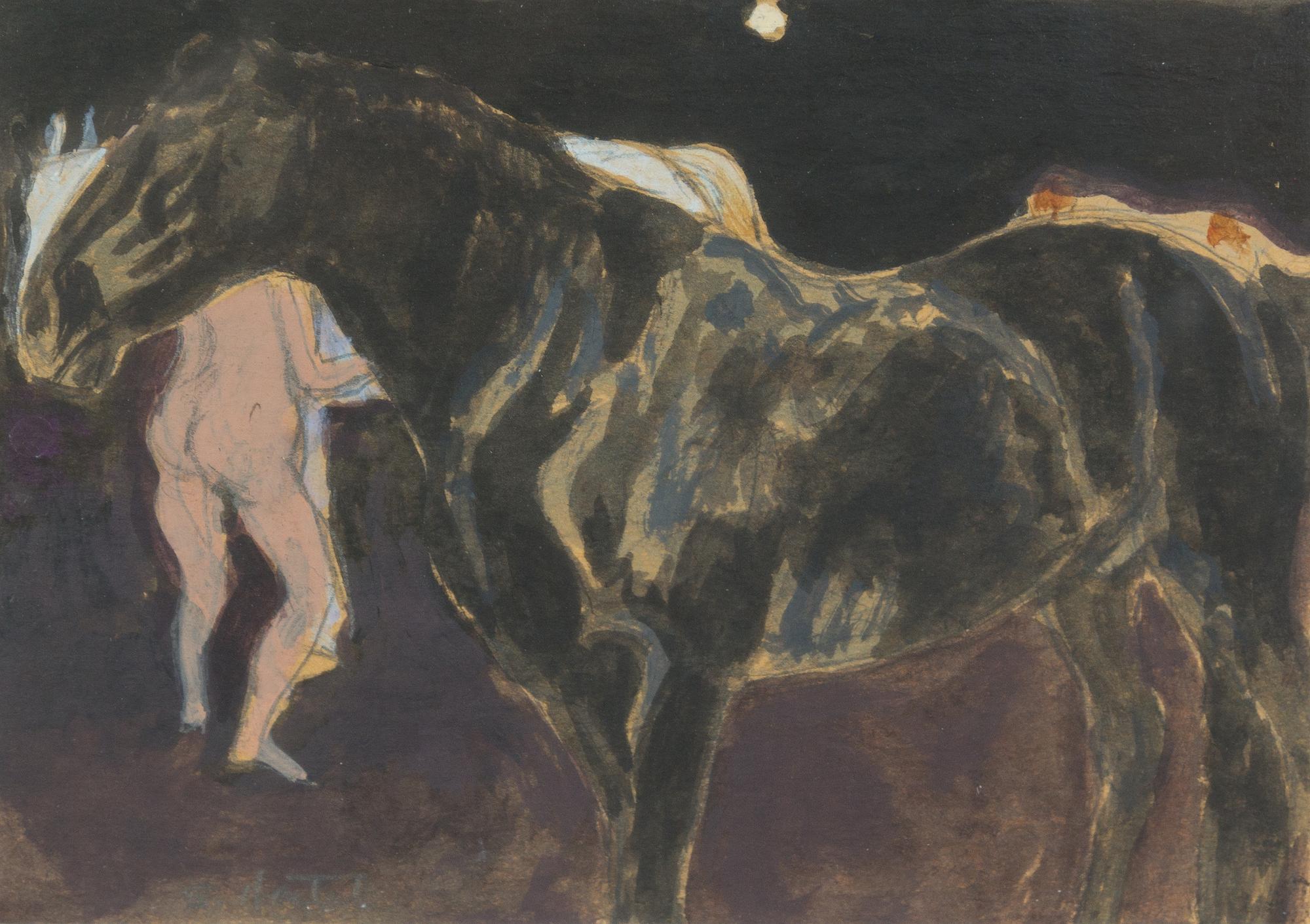 Susan Hertel, (American, 1930–1992), Horses, Dog and Nude with Moon