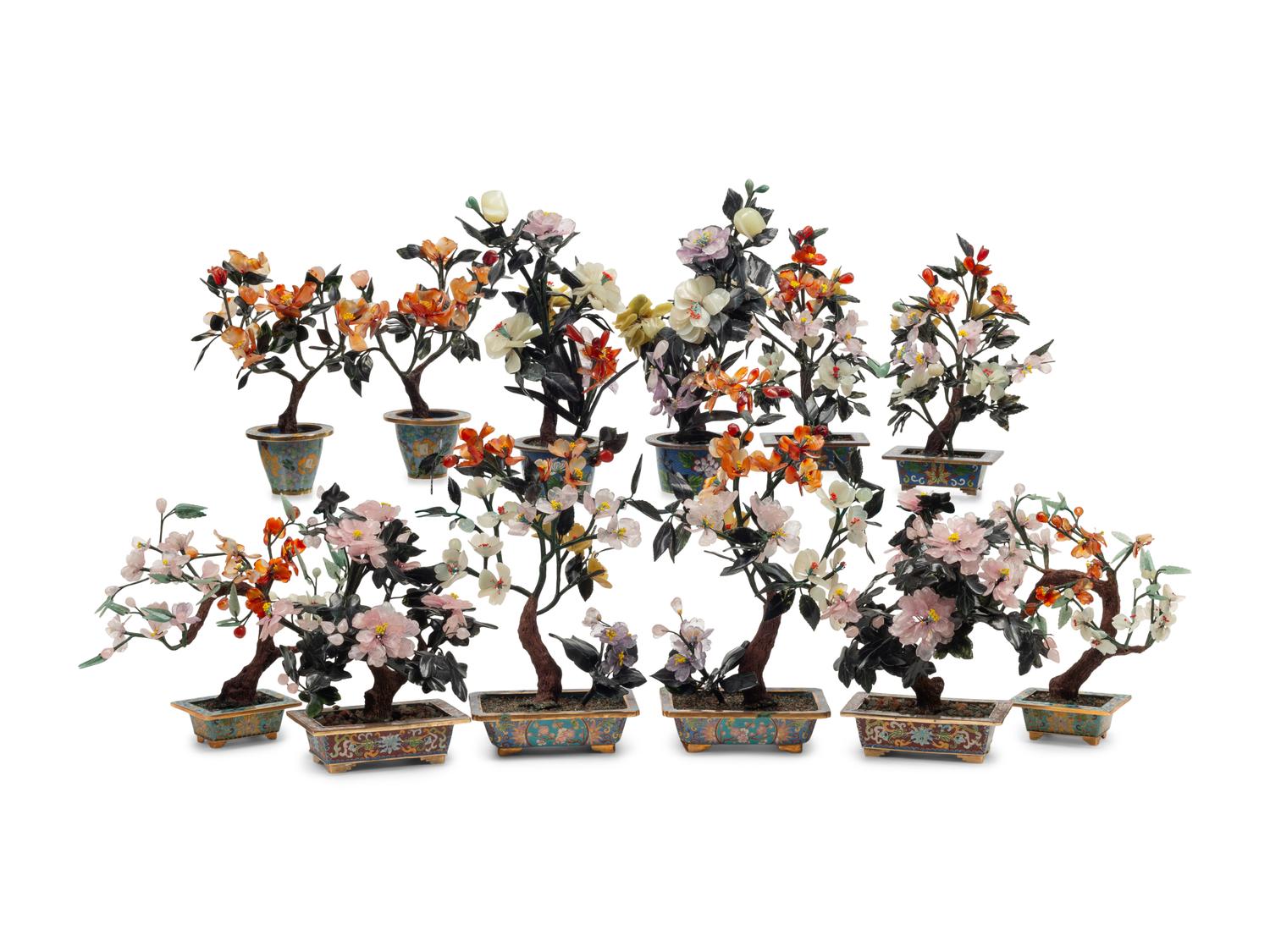 Six Pairs of Chinese Hardstone Models of Flowering Trees