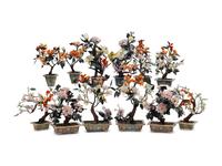 Six Pairs of Chinese Hardstone Models of Flowering Trees