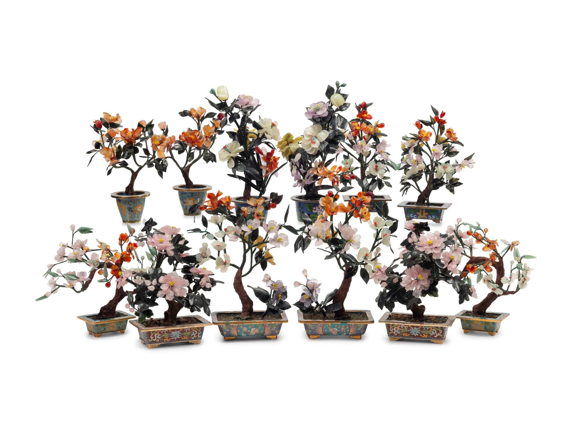 Six Pairs of Chinese Hardstone Models of Flowering Trees
