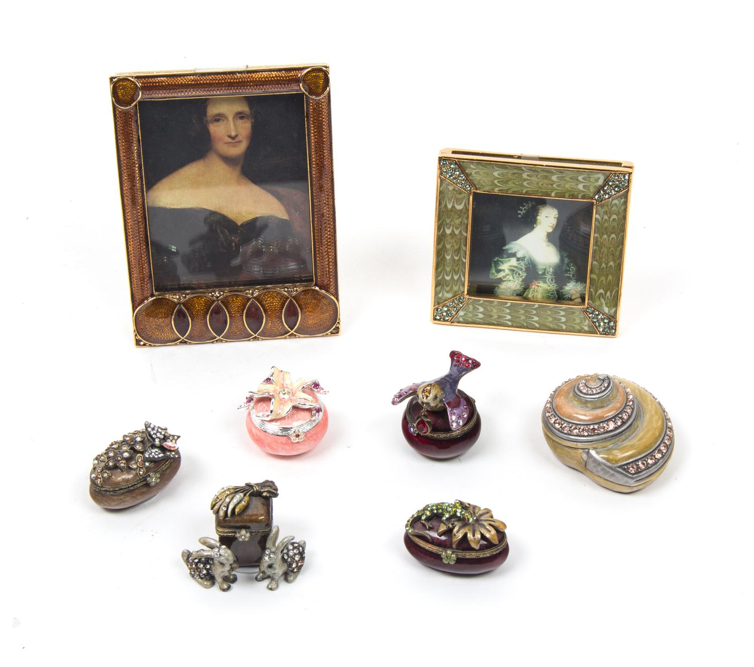 Seven Enameled and Jeweled Items, Jay Strongwater Dimensions of largest frame 4 1/4 x 3 inches.