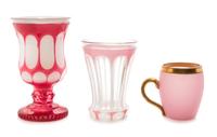 Three Bohemian Glass Articles Height of tallest 6 inches.