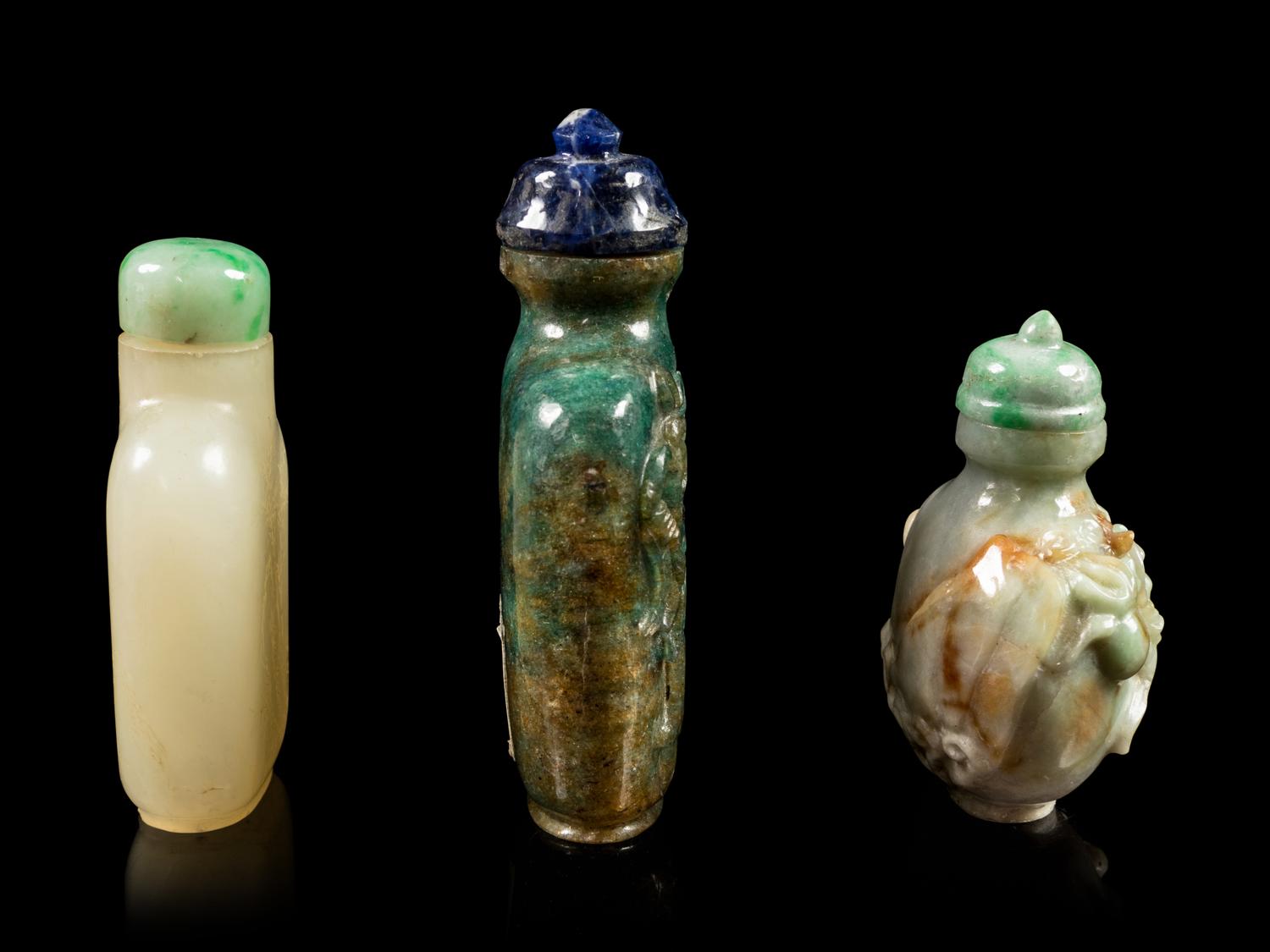 Three Chinese Jadeite and Jade Snuff Bottles