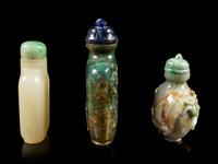 Three Chinese Jadeite and Jade Snuff Bottles