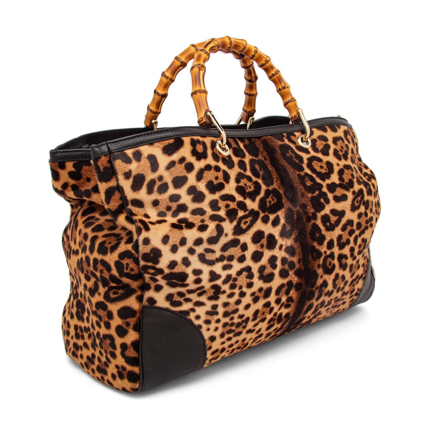 Gucci, Jaguar-Print Pony Bamboo Shopper Tote