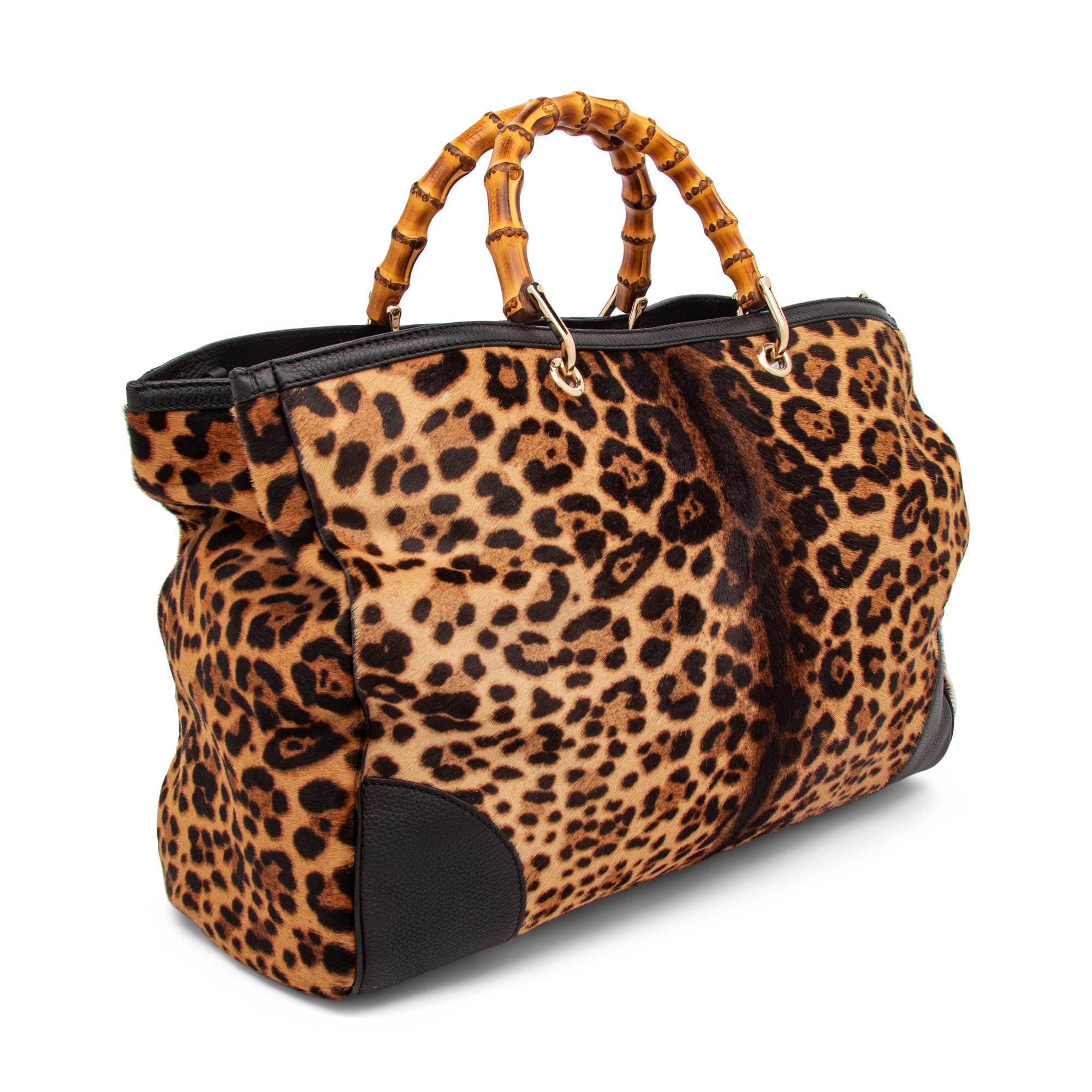 Gucci, Jaguar-Print Pony Bamboo Shopper Tote