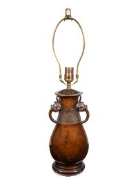 A Japanese Bronzed Metal Vase Mounted as a Lamp