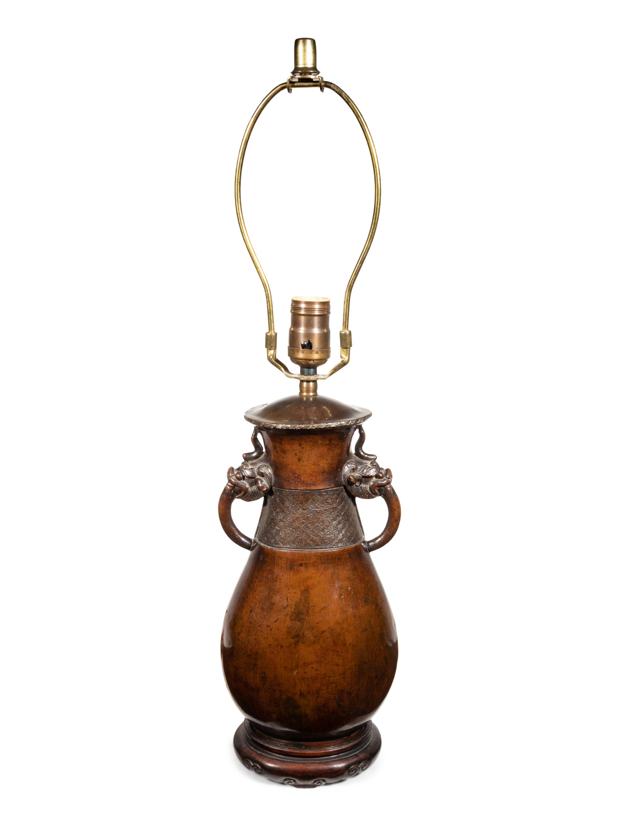 A Japanese Bronzed Metal Vase Mounted as a Lamp