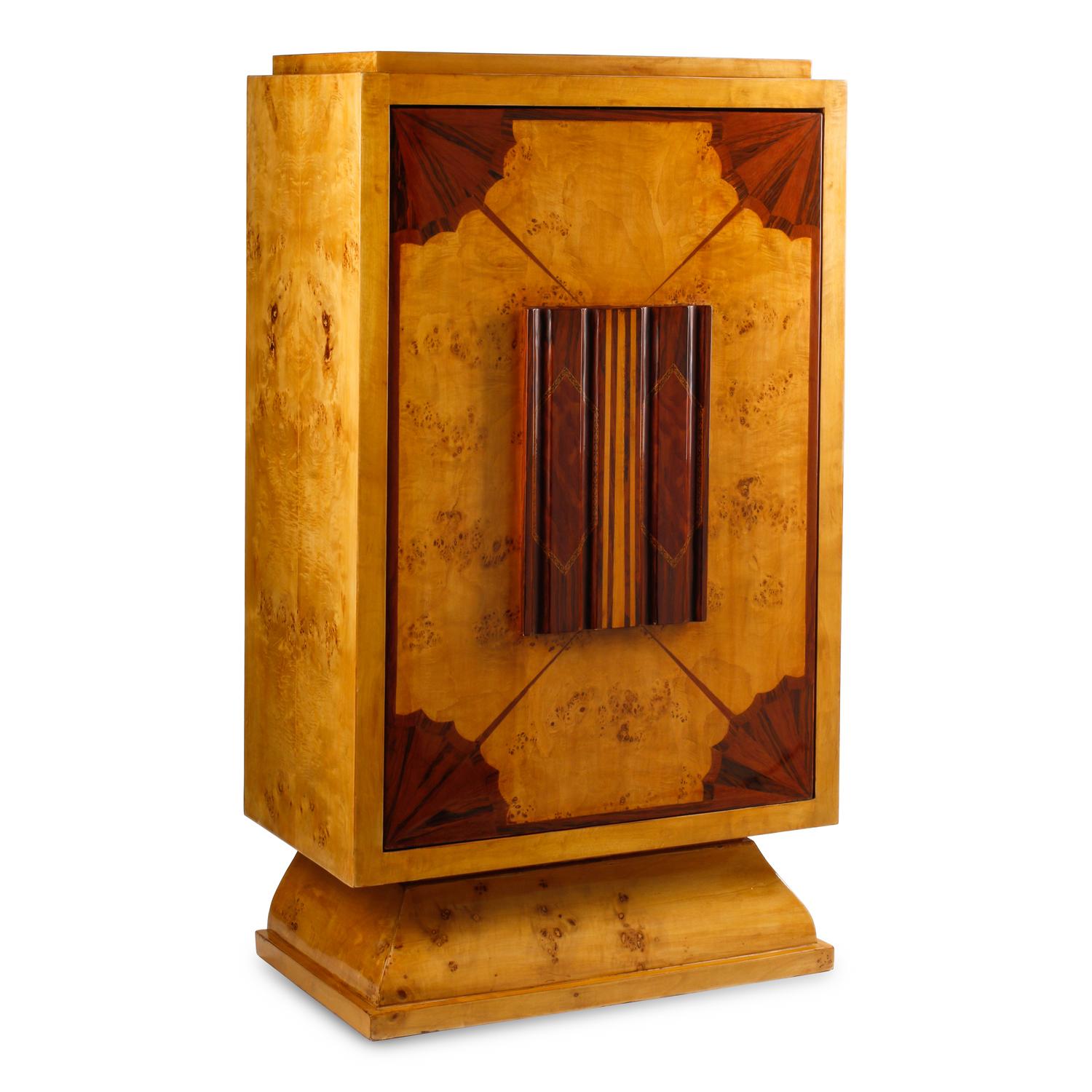 An Art Deco Style Burlwood Revolving Bar Cabinet