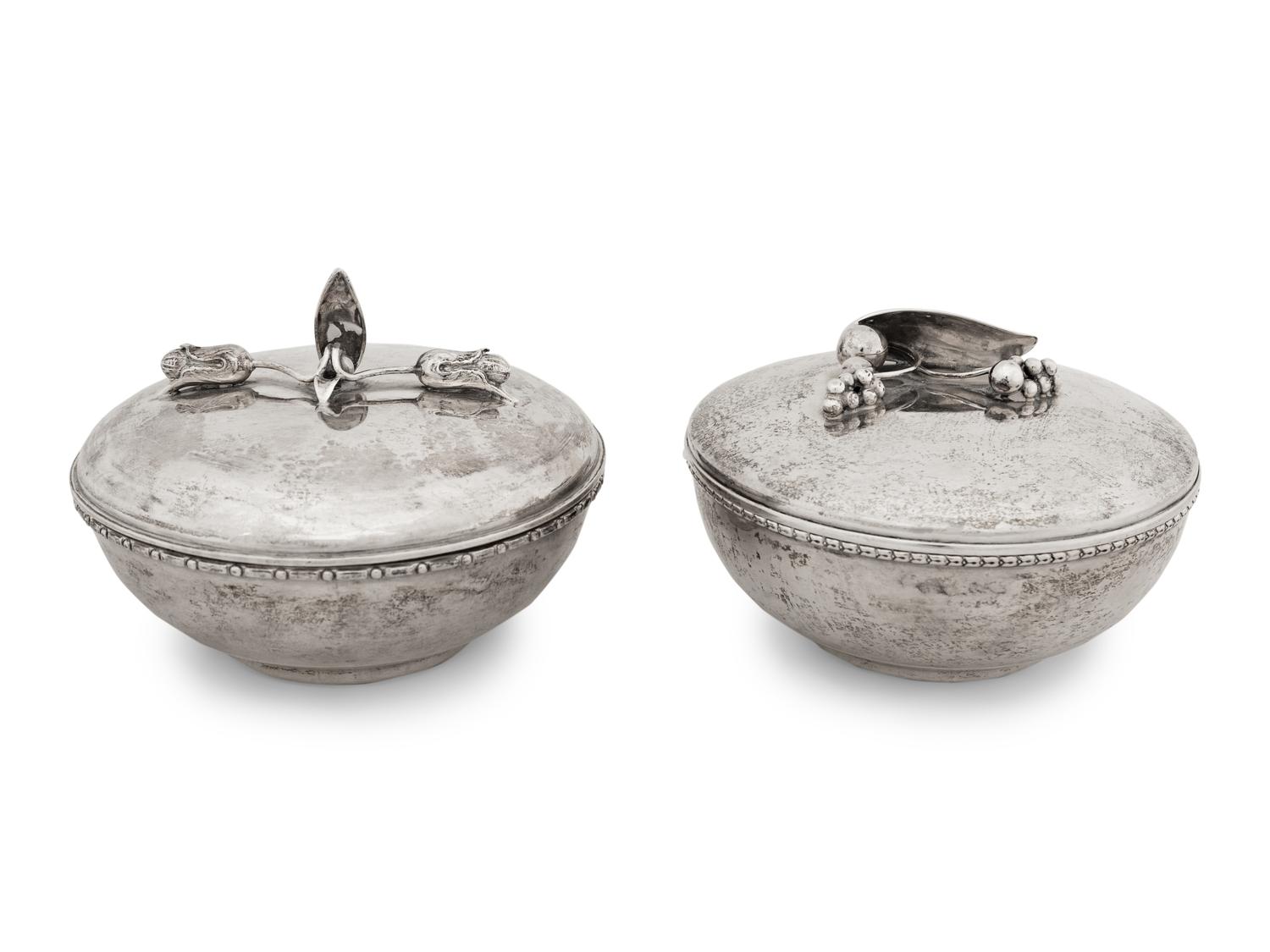 Two Swedish Silver Covered Circular Boxes