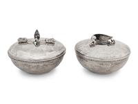 Two Swedish Silver Covered Circular Boxes