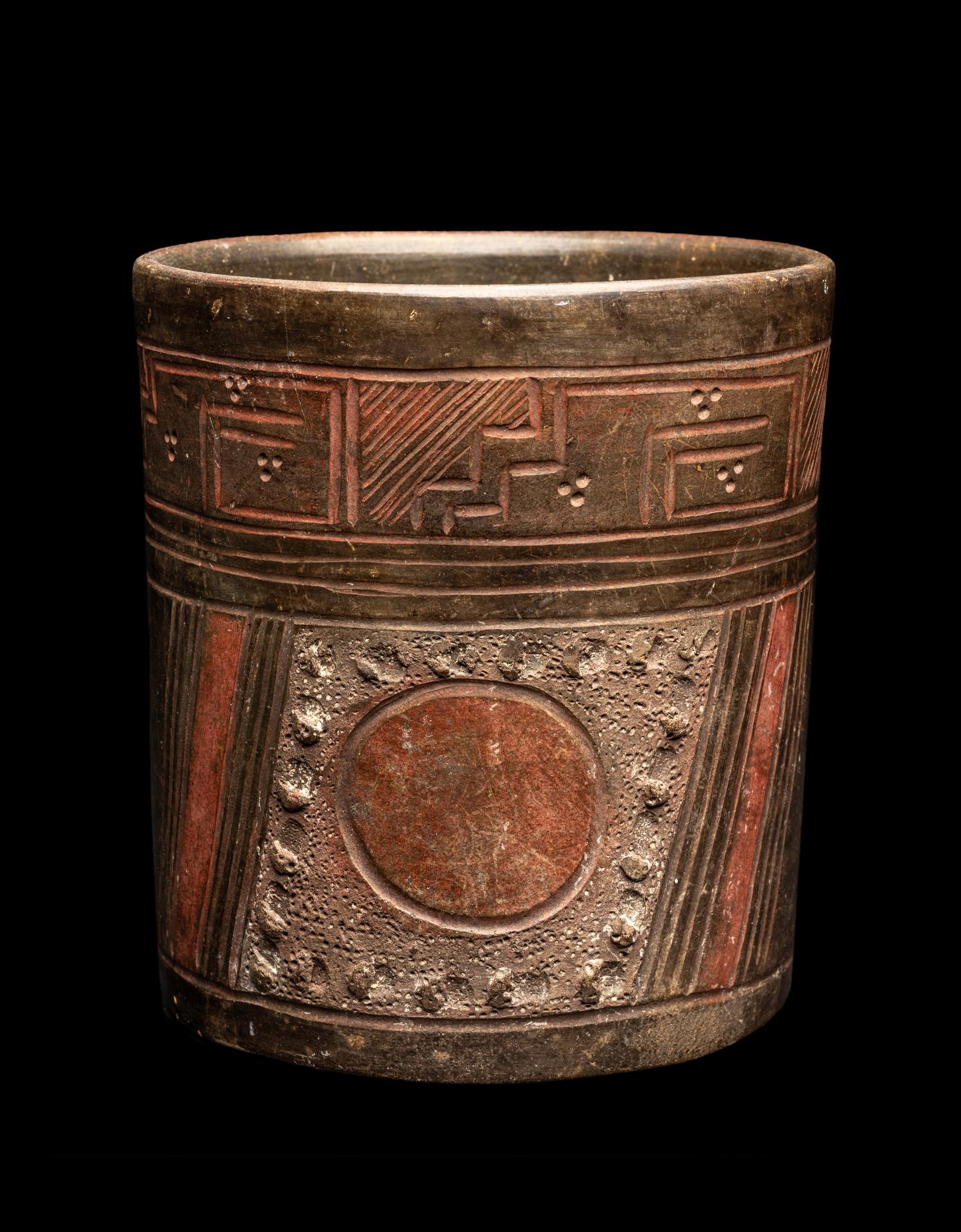 Two Maya Polychrome and Incised Vessels