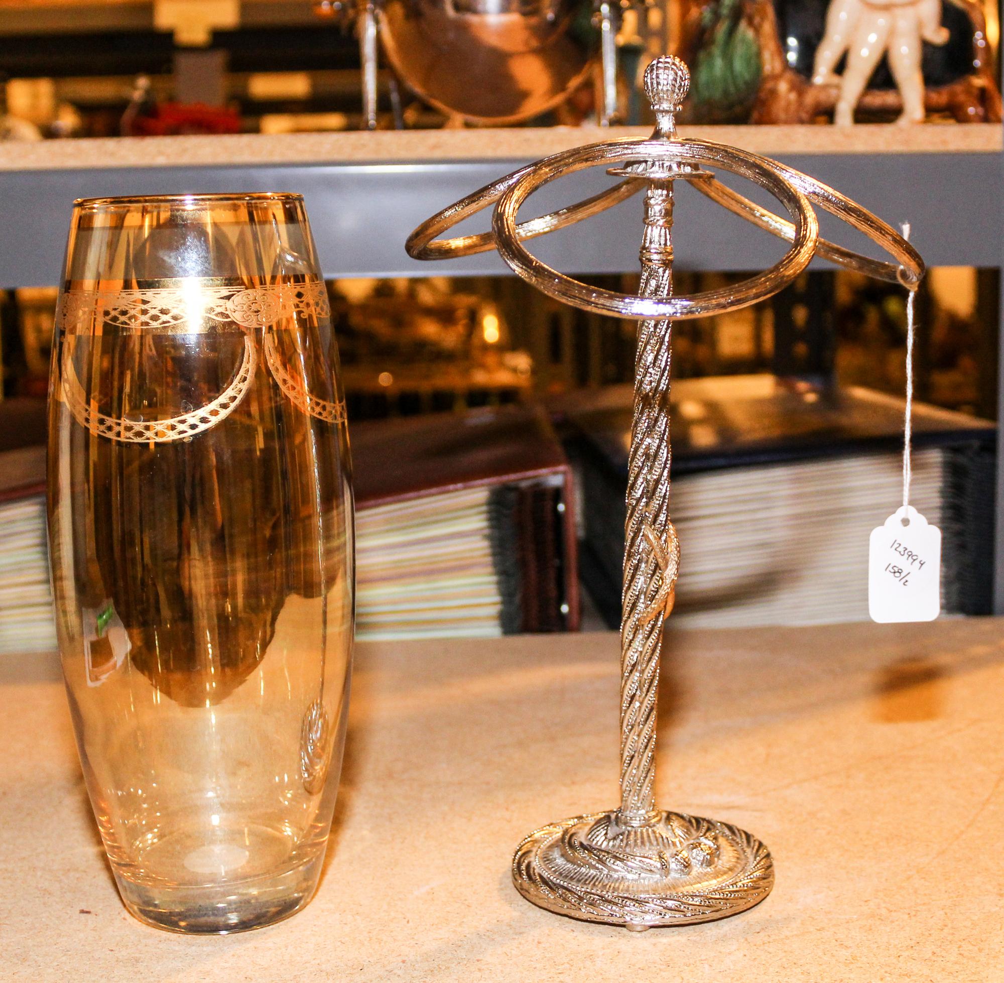 A Gilt Decorated Glass Vase Height of vase 10 1/2 inches.