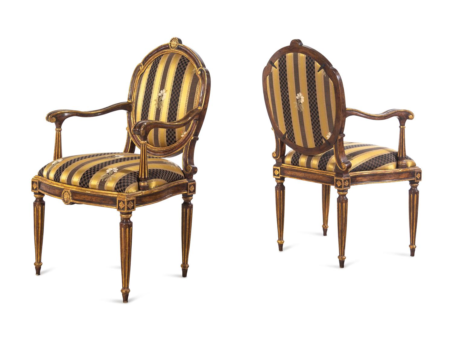 A Pair of Italian Painted and Parcel Gilt Armchairs