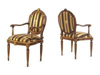 A Pair of Italian Painted and Parcel Gilt Armchairs