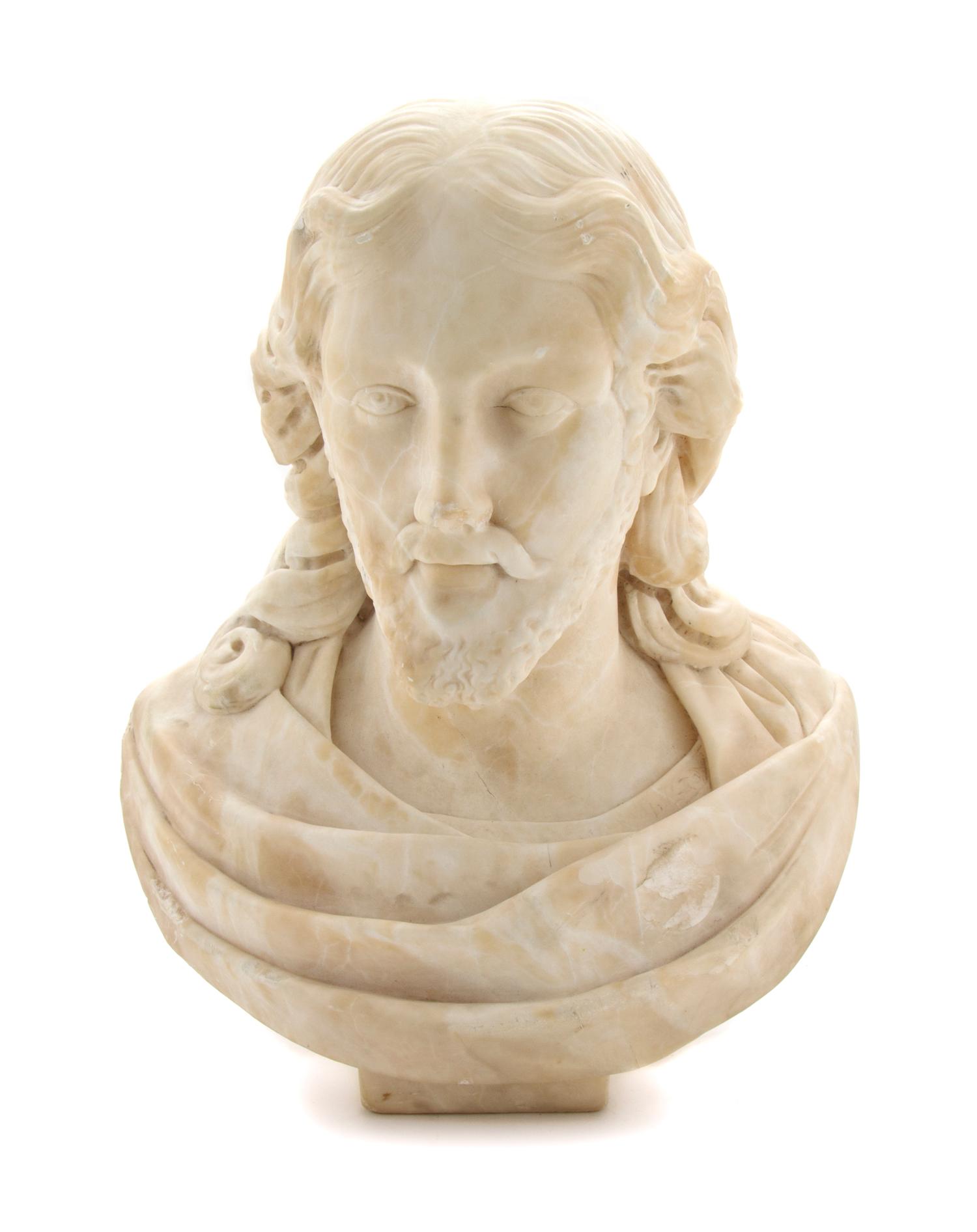 An Italian Carved Alabaster Bust, Height 16 3/4 inches.