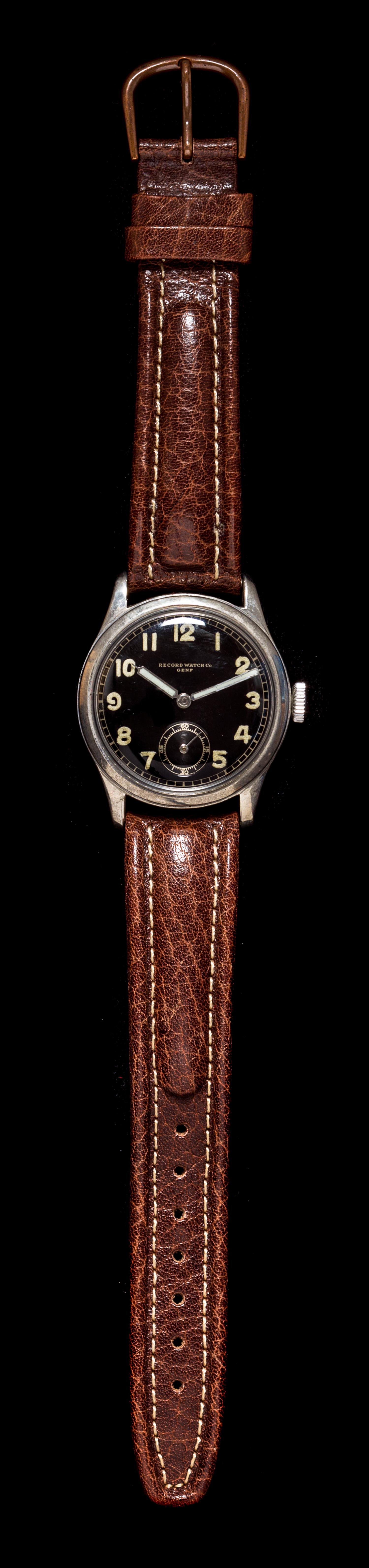 A German Army WWII Steel Wristwatch, Record Watch Co.
