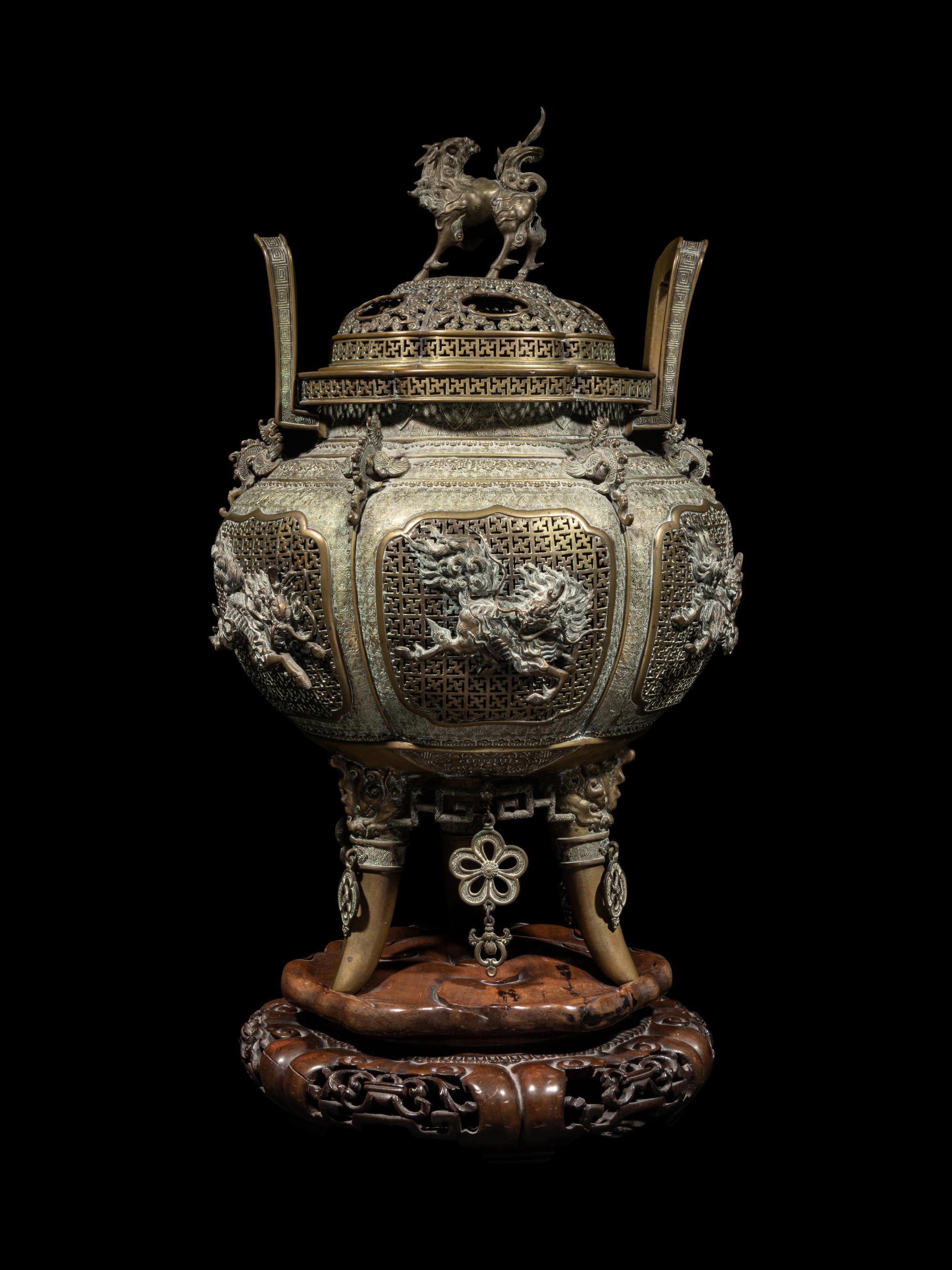 A Fine and Large Brass Covered Incense Burner