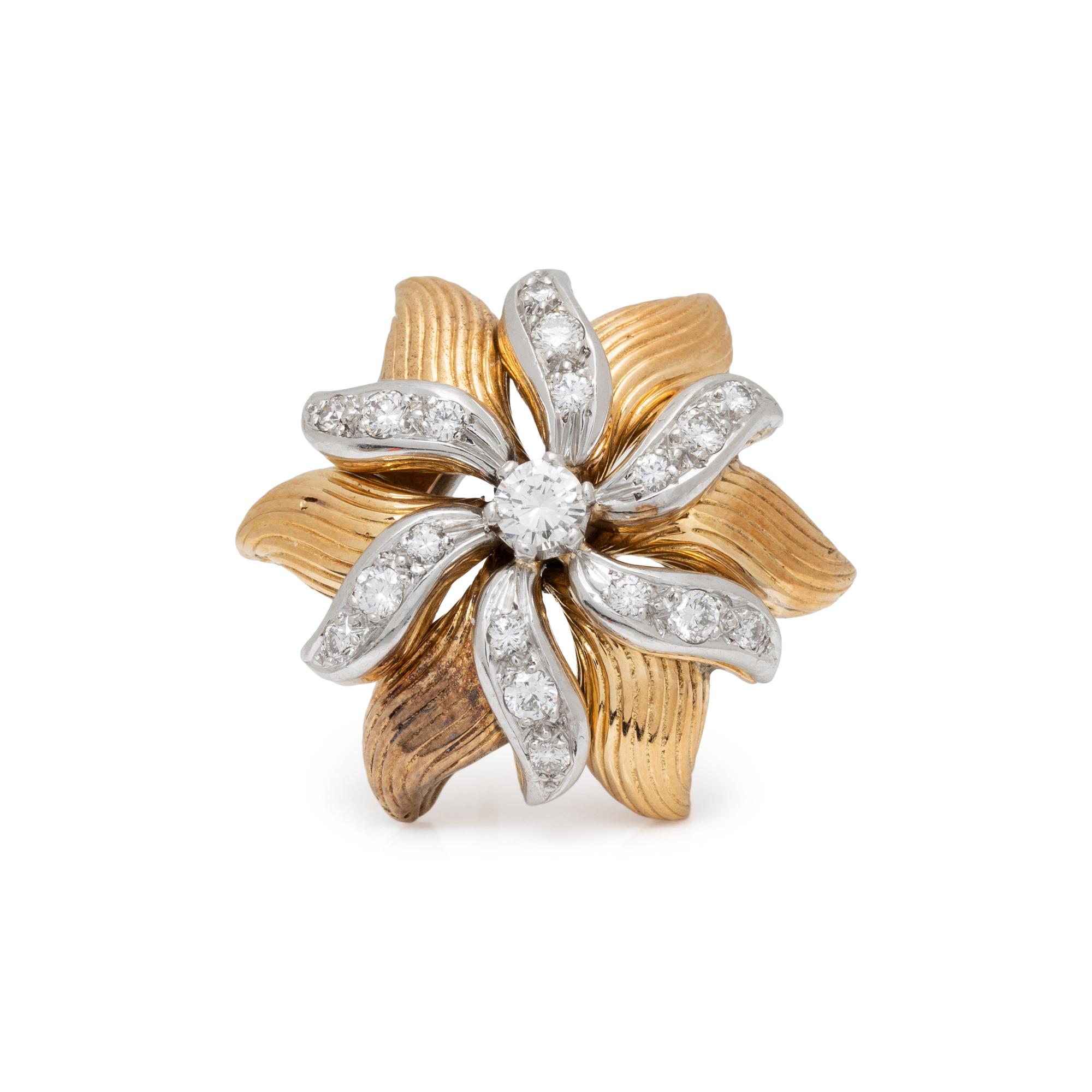 DIAMOND, YELLOW GOLD, AND PLATINUM BROOCH