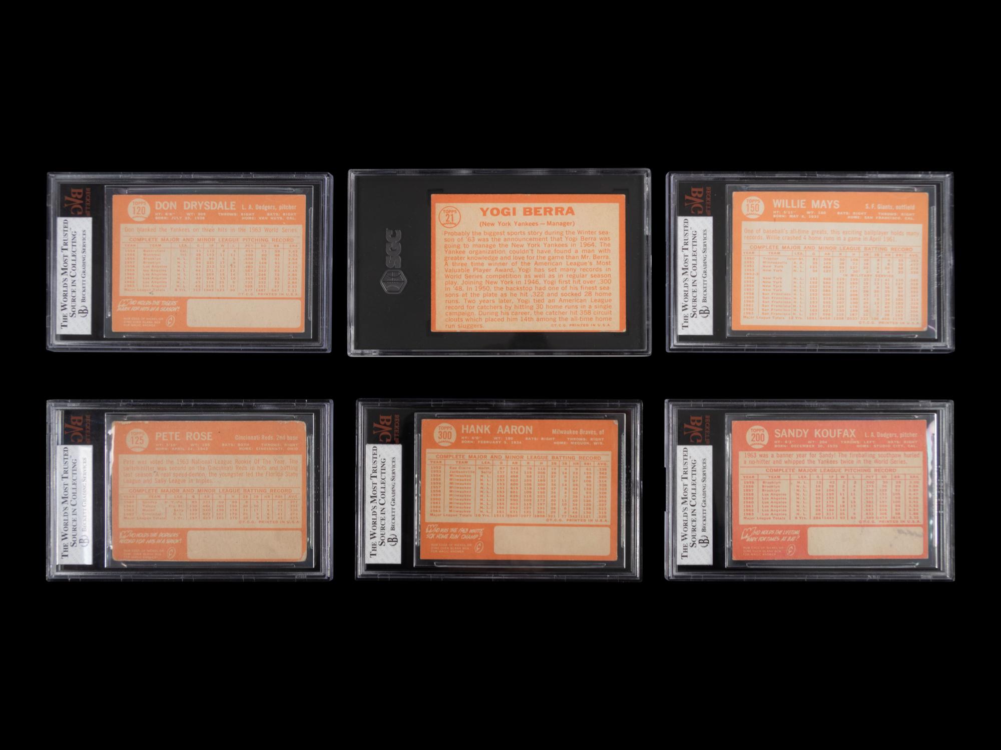 A Group of Six 1964 Topps Hall of Fame and Notable Graded Baseball Cards,