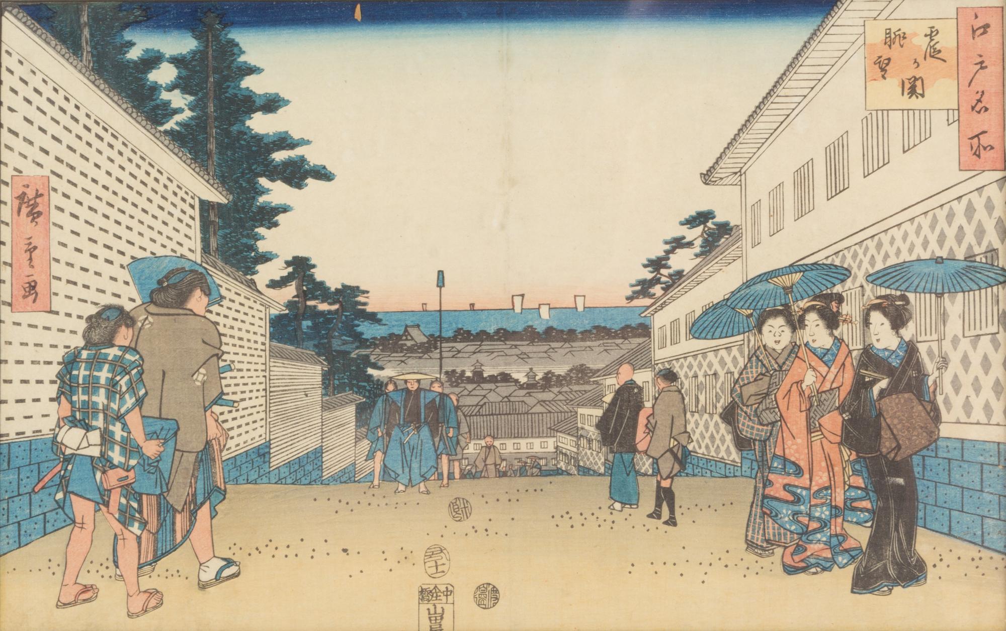 Twelve Prints Attributed to Hiroshige Each 9 3/4 x 14 inches (image).