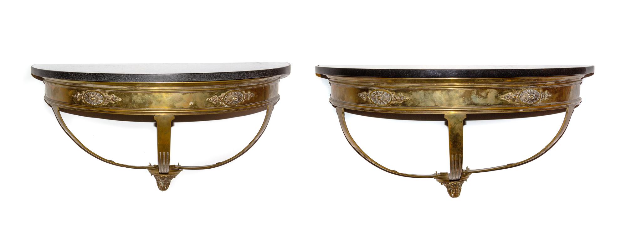 A Pair of Neoclassical Style Brass and Marble Consoles Width 31 inches. — EARLY 20TH CENTURY