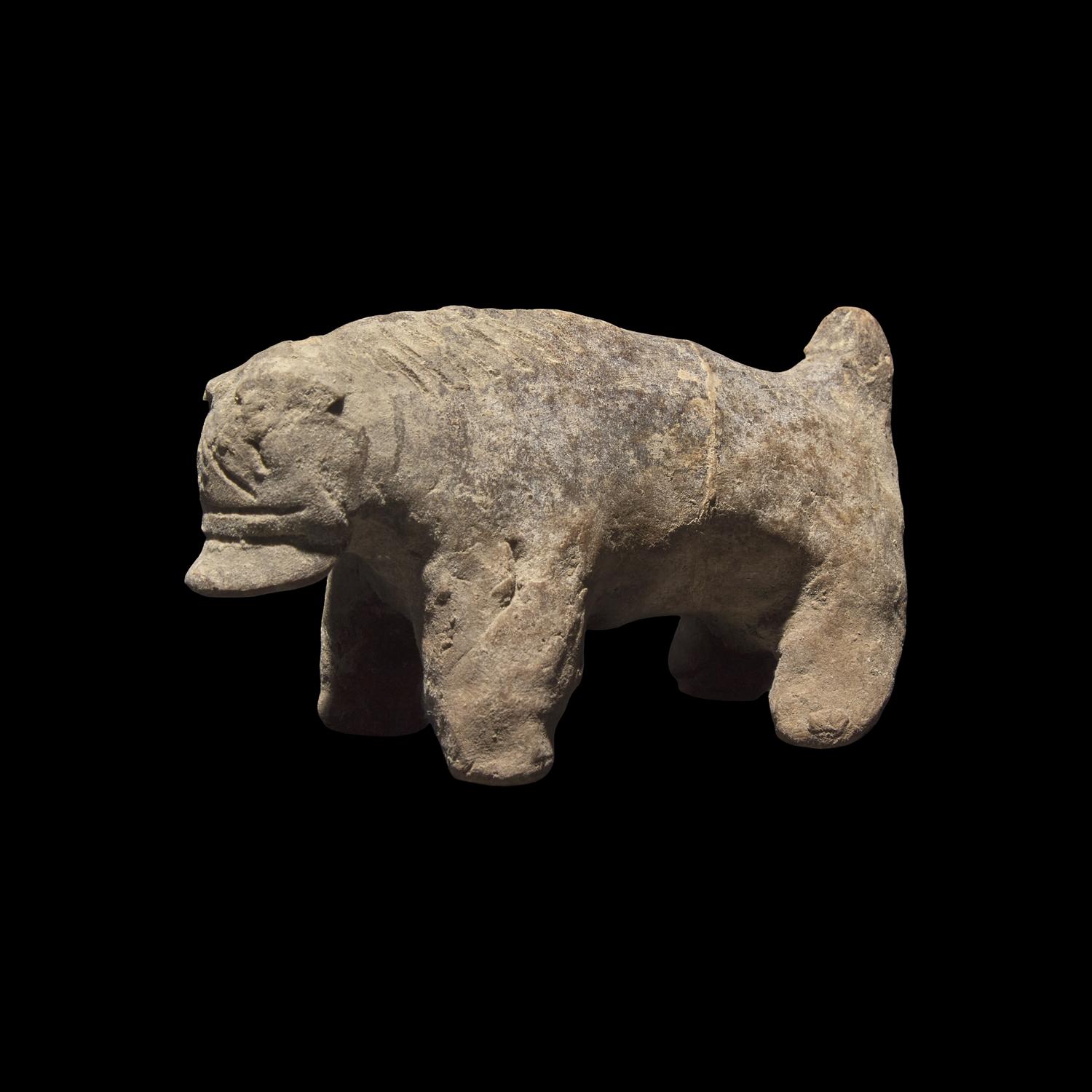 A Chinese Grey Pottery Model of a Pigsty with Occupant, Han Dynasty 漢 陶豬圈