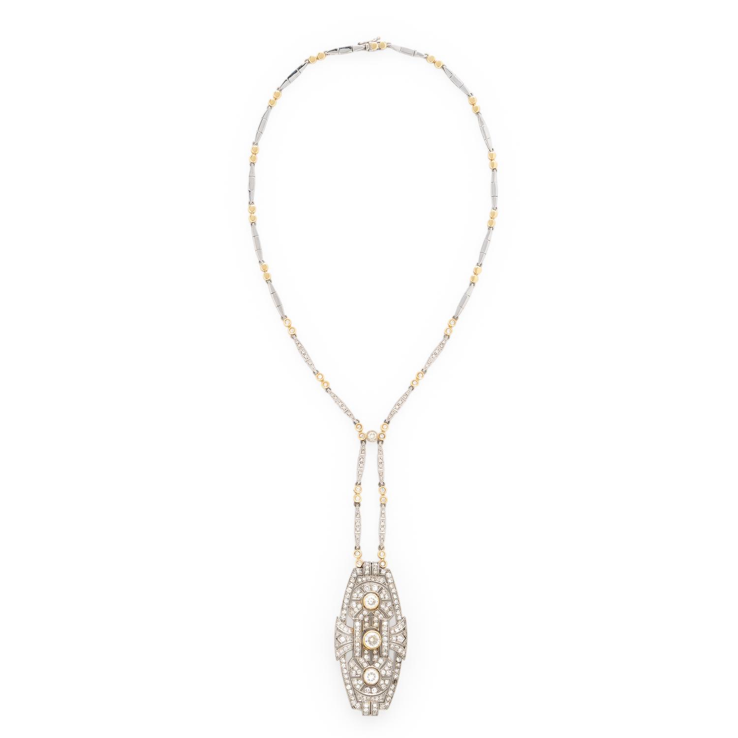 Diamond, Platinum, and Bicolor Gold Necklace
