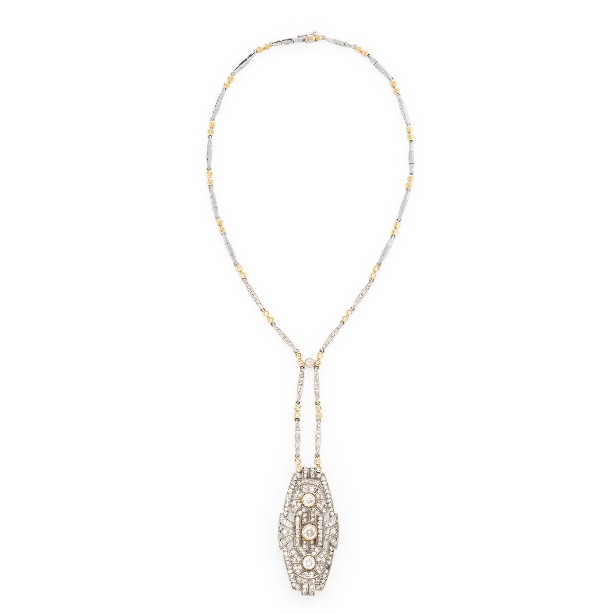 Diamond, Platinum, and Bicolor Gold Necklace