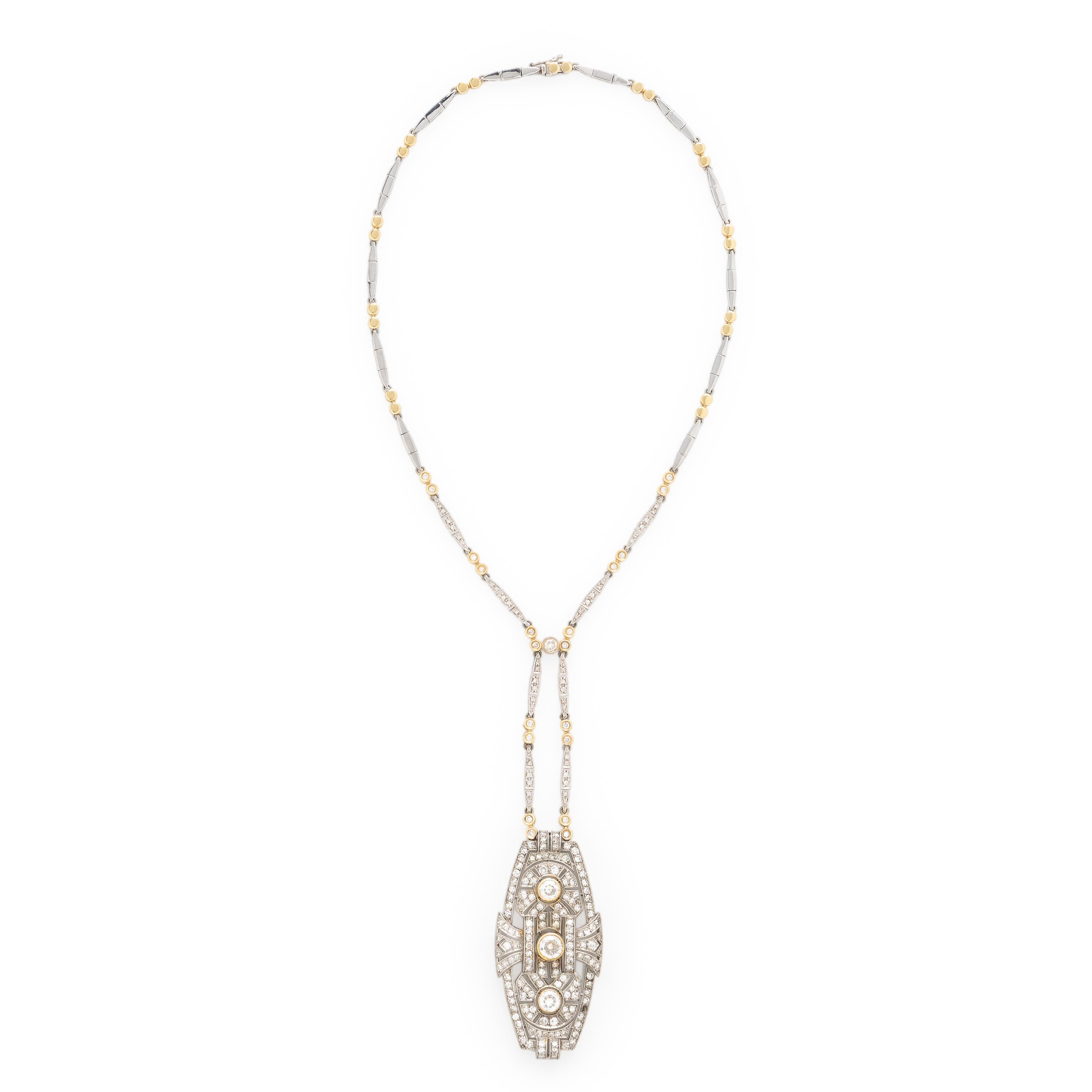 Diamond, Platinum, and Bicolor Gold Necklace