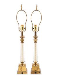 A Pair of Gilt Metal and Cut Glass Mounted Lamps