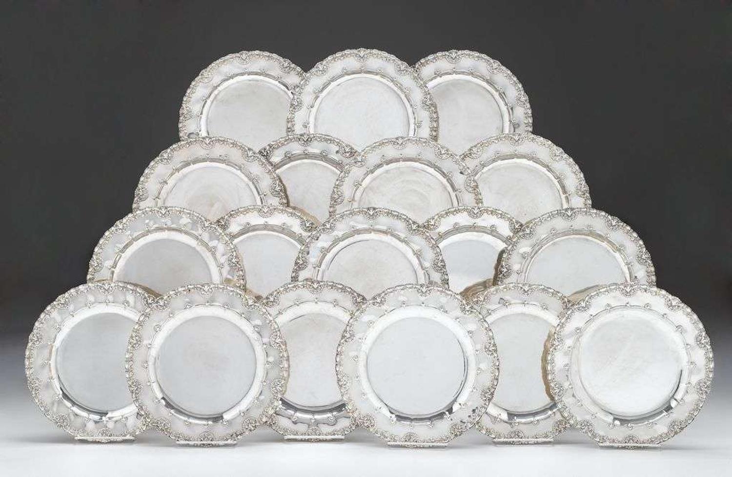 Set of eighteen sterling silver plates tiffany & co., new york, ny, 1891-1902