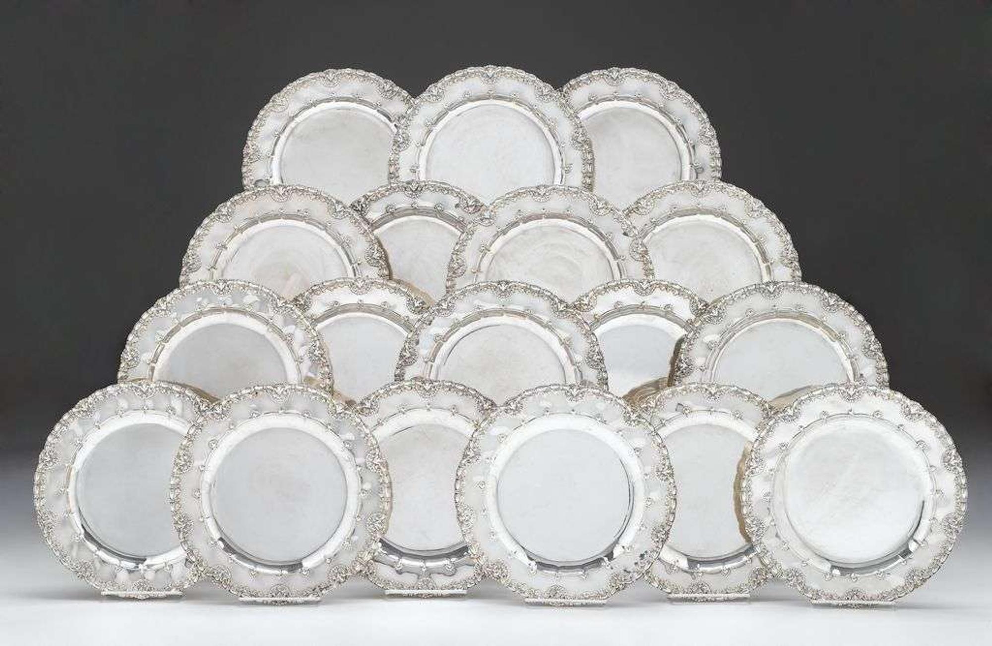 Set of eighteen sterling silver plates tiffany & co., new york, ny, 1891-1902