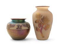 Two American Cameo Glass Vases, Zelique Studio Height of taller 9 1/2 inches.