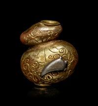A Silver and Bronze Pouch-Form Ojime