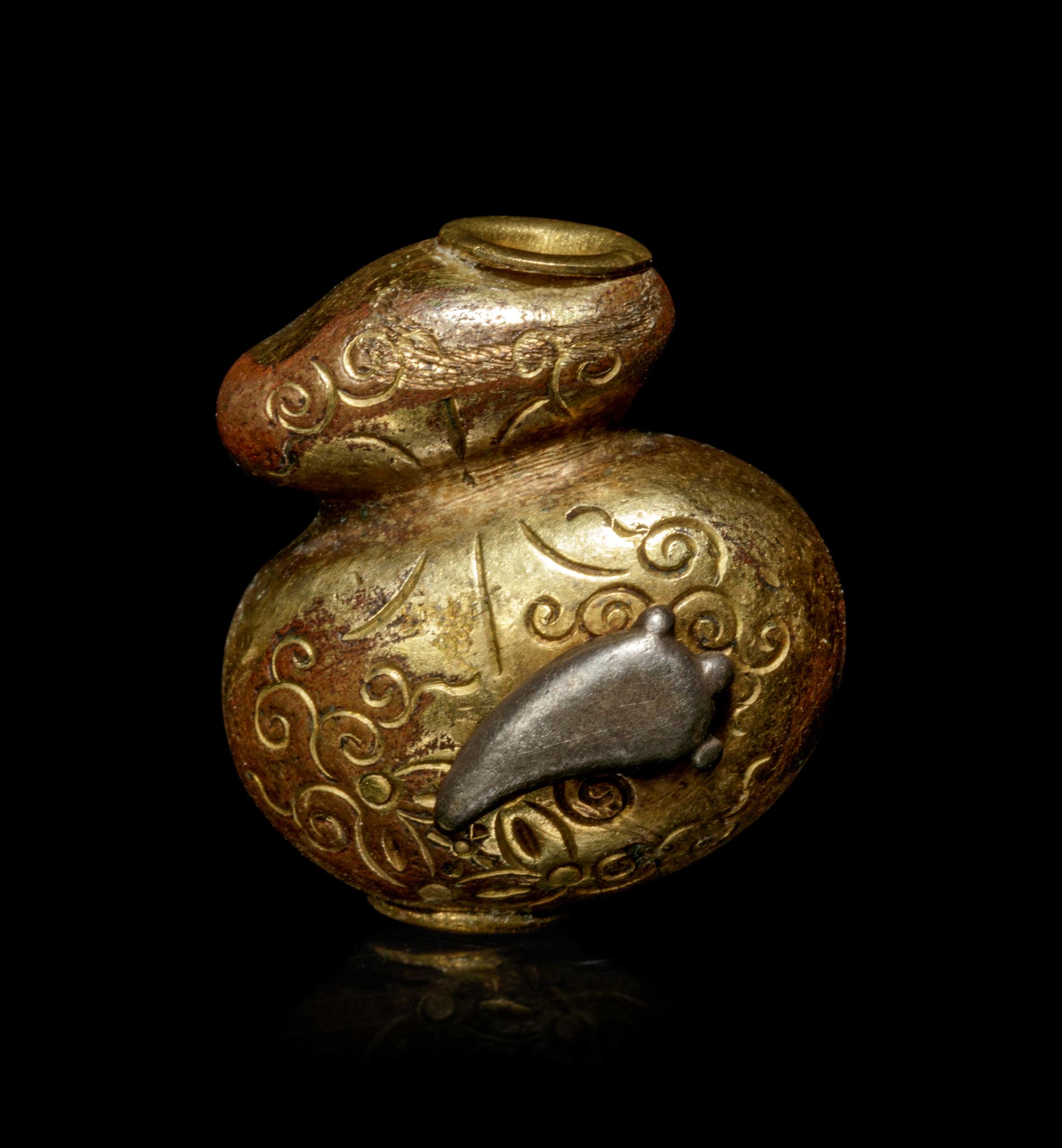 A Silver and Bronze Pouch-Form Ojime