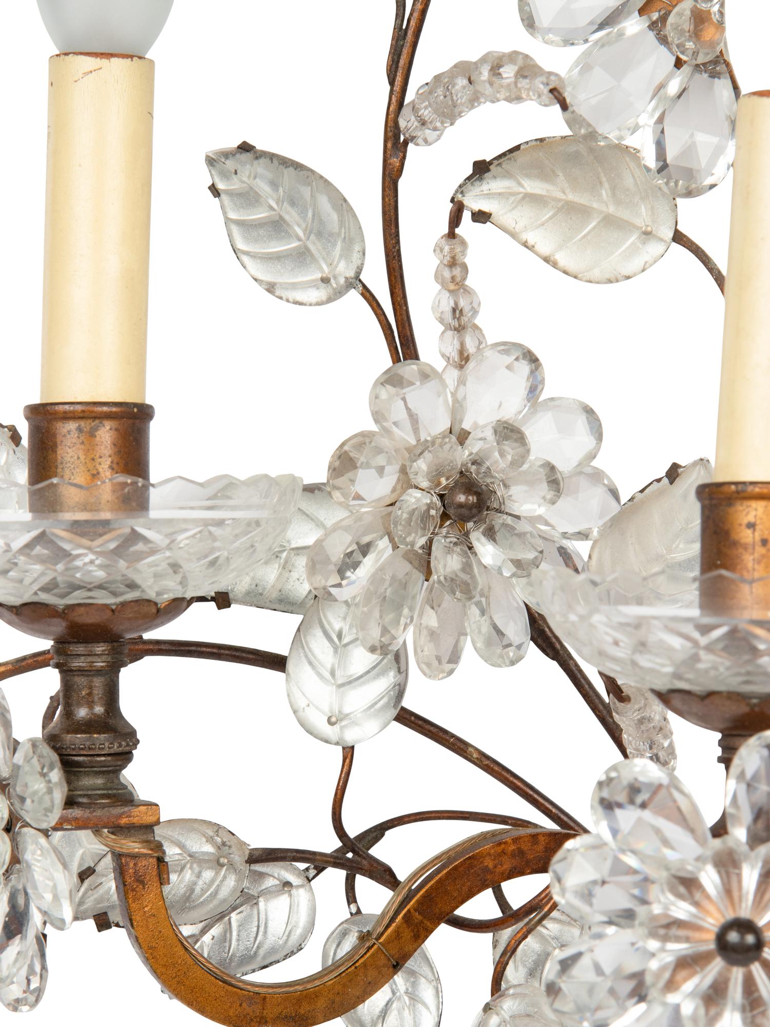 A Gilt Metal and Cut Glass Three-Light Sconce