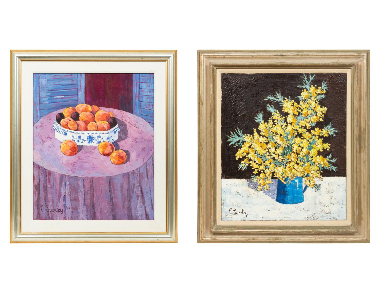Peaches in a Blue and White Bowl , 1976, and Yellow Gorse in a Blue Pitcher (two works)
